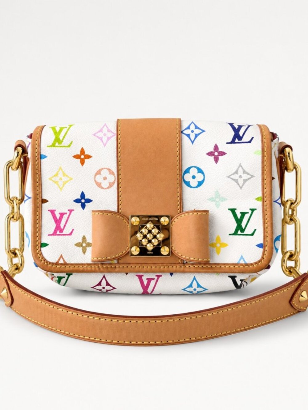 LOUIS VUITTON Patti White Monogram Multicolor Shoulder Bag Murakami Chain LV